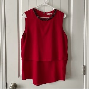 🌸LAST CHANCE🌸 Calvin Klein Red Sleevless Blouse Top Beaded Neckline- M